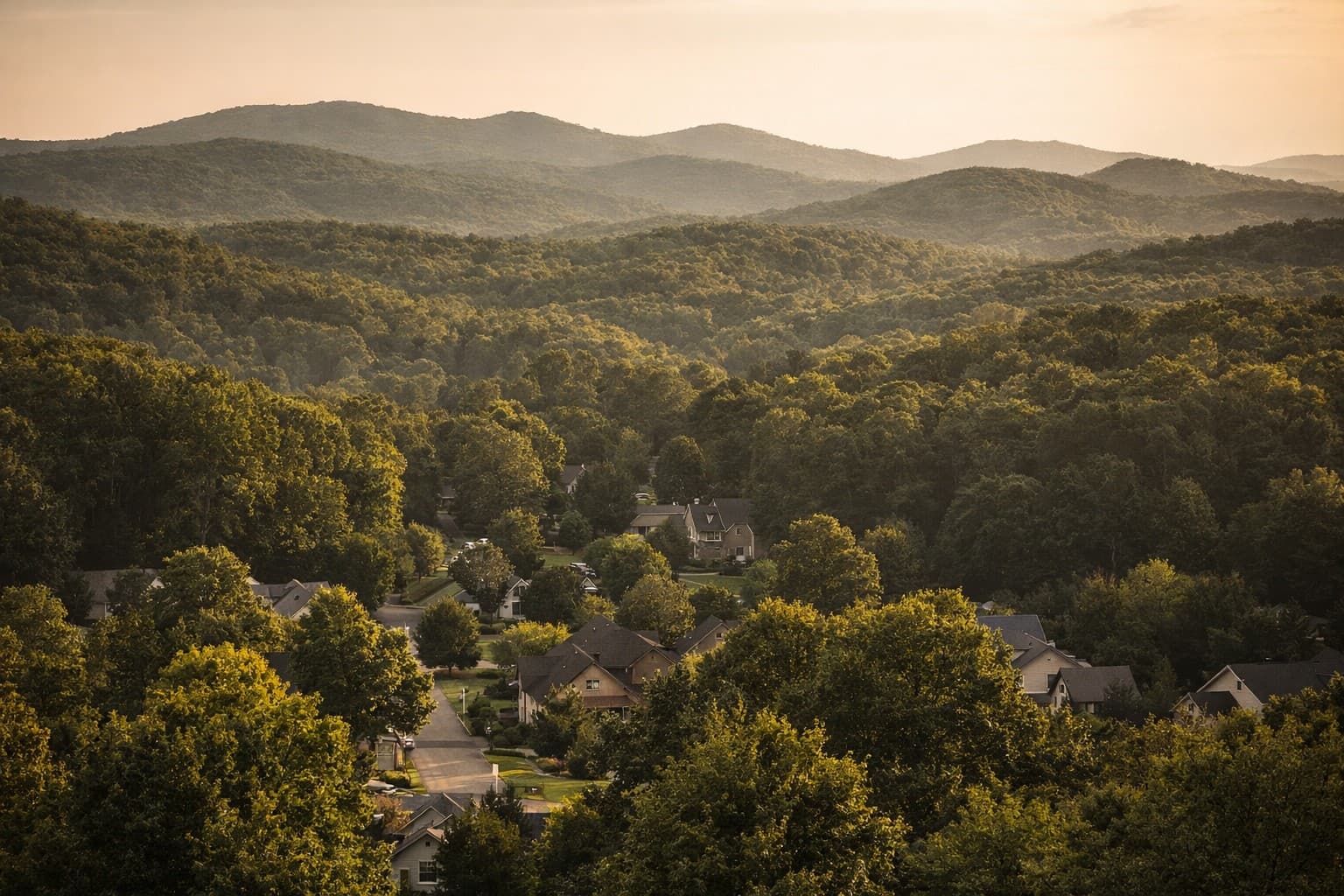 Aerial view of Cherokee County, Georgia at golden hour