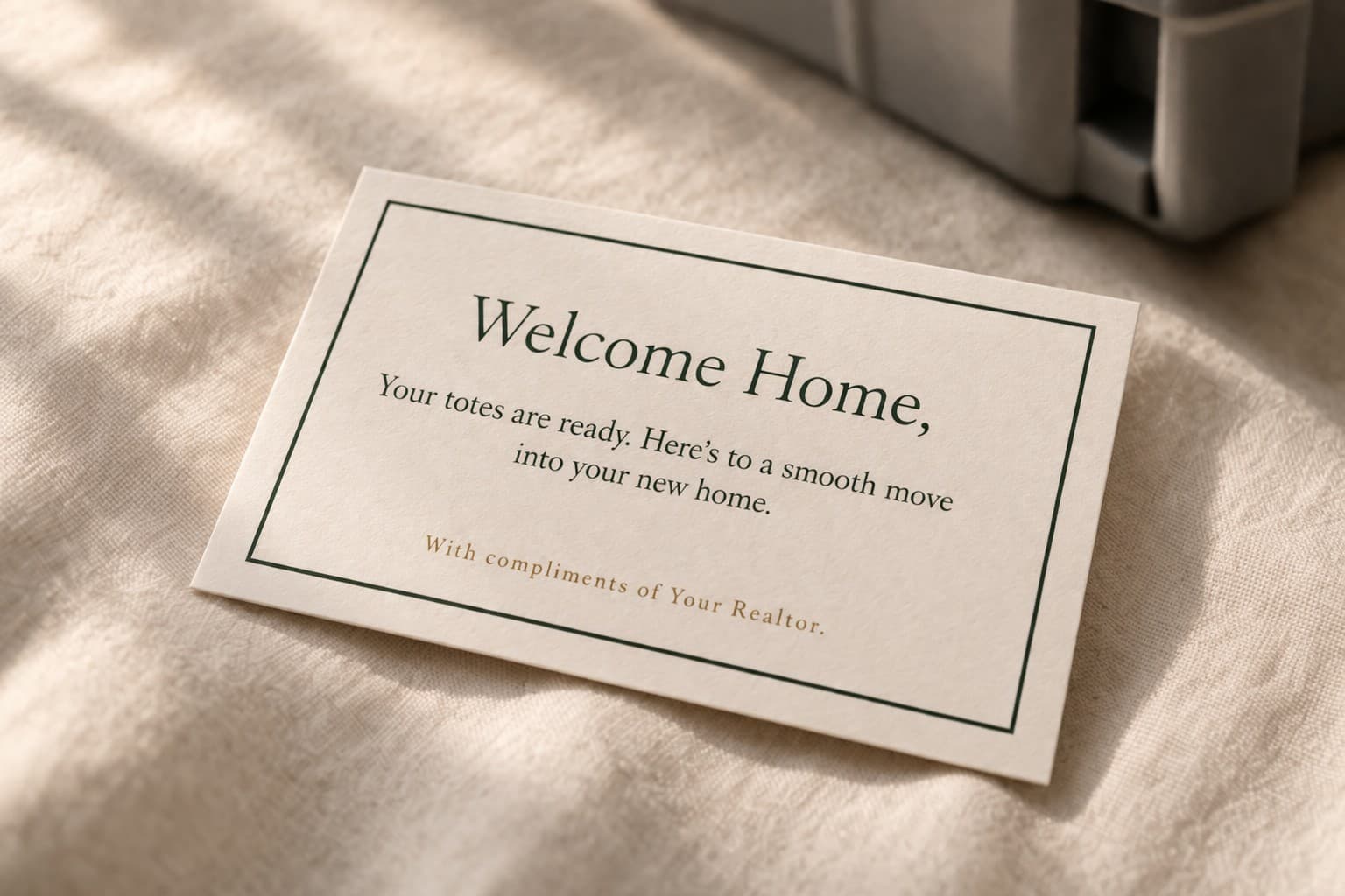 A welcome-home card co-branded with the partner agent's name, included with every Cherokee Crate delivery